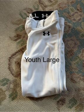 Under Armour White Youth Baseball pants with Black Logo